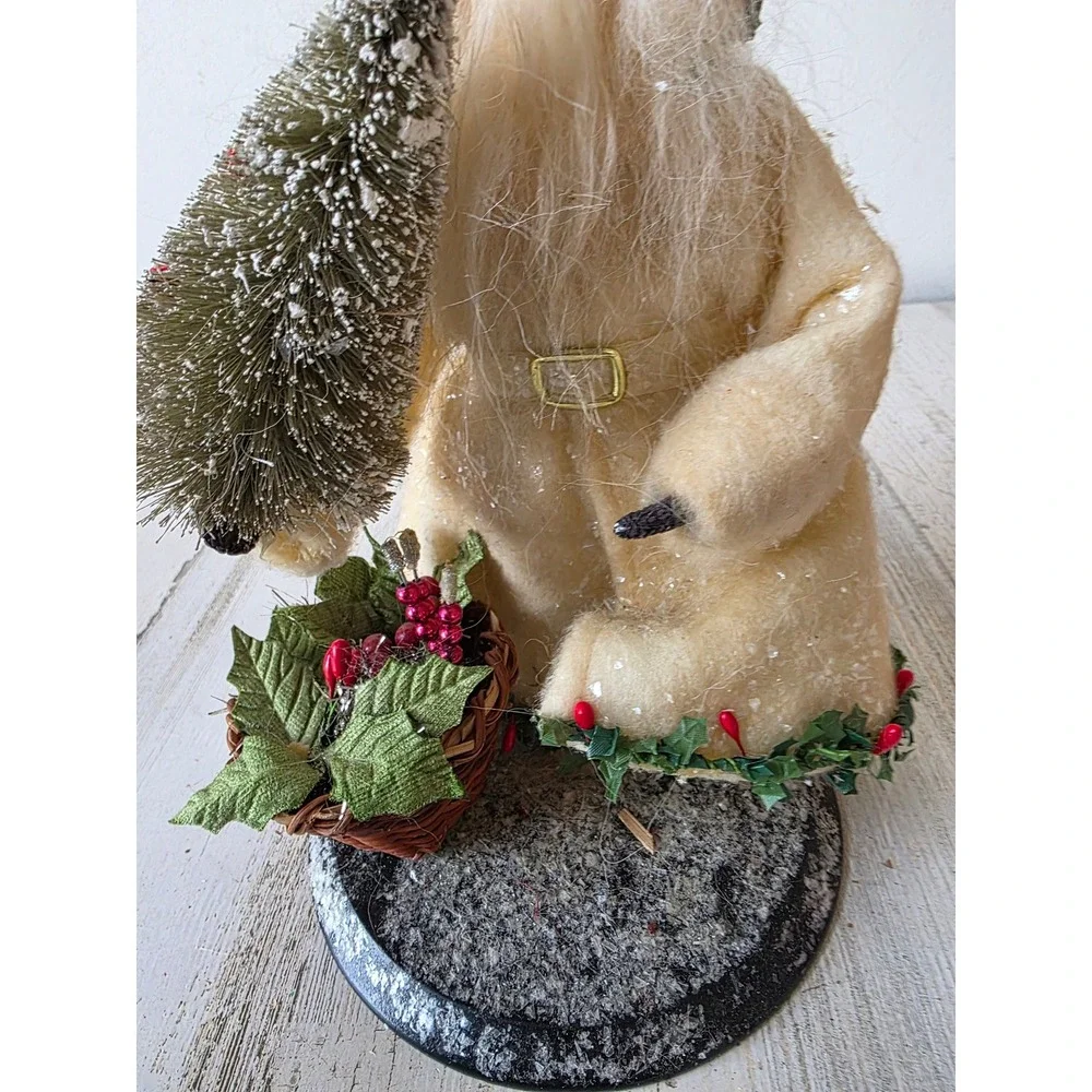 Vintage Victorian glitter Santa tree statue‎ figurine basket shabby chic